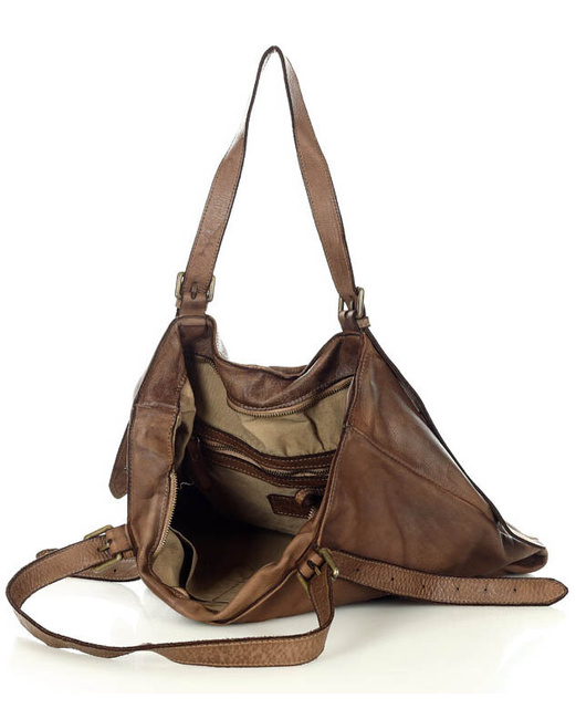 Torebka damska shopper z regulacją rączek skóra old pelle - MARCO MAZZINI brąz