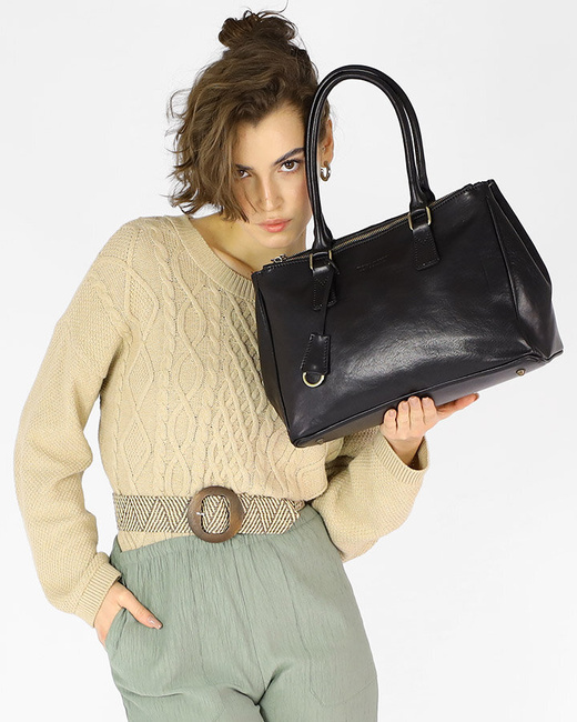 Torebka skórzana dwukomorowa kuferek premium - MARCO MAZZINI czarny