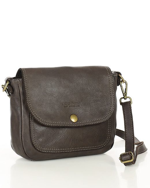 Torebka listonoszka z miękkiej skóry półksiężyc - MARCO MAZZINI ciemno brązowa
