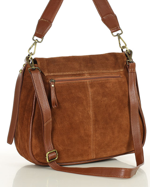 Torebka zamszowa saddle bag skórzana na ramię - MARCO MAZZINI brąz camel