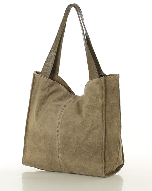 Beżowa torba zamszowa ze skóry typu shopper - MARCO MAZZINI