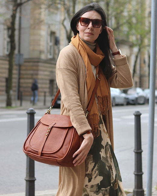 Saddle bag skórzana torebka damska na ramię - MARCO MAZZINI brąz kamelowy