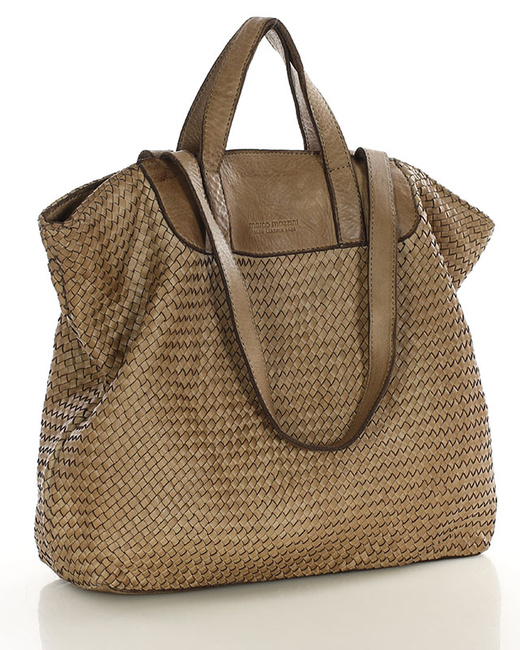 Torba damska pleciona shopper & shoulder leather bag - MARCO MAZZINI beż taupe