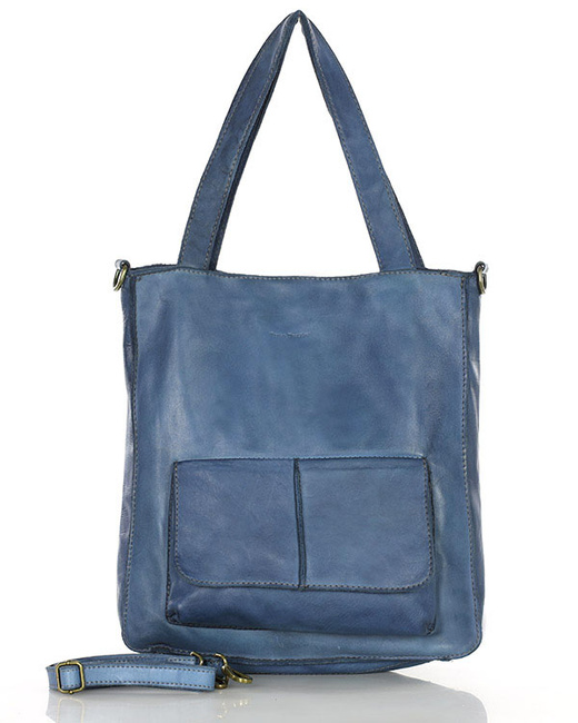 Torebka damska shopper A4 skóra naturalna - MARCO MAZZINI jeansowa niebieska