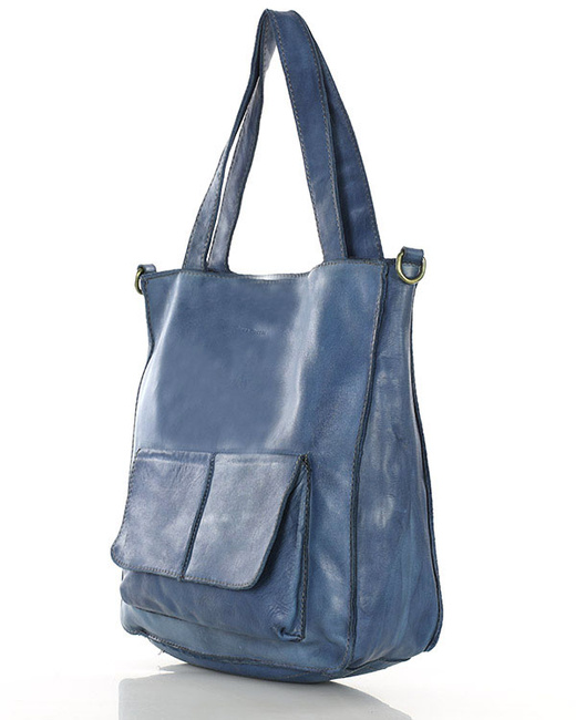 Torebka damska shopper A4 skóra naturalna - MARCO MAZZINI jeansowa niebieska