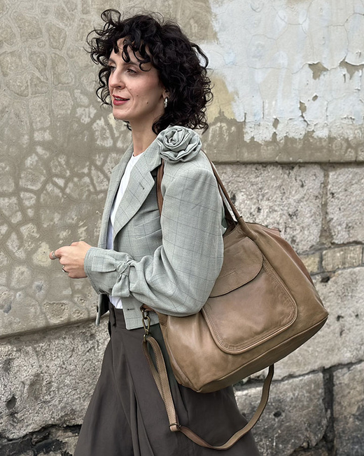 MARCO MAZZINI Torebka skórzana shopper bag ispirato dalla natura beżowy taupe