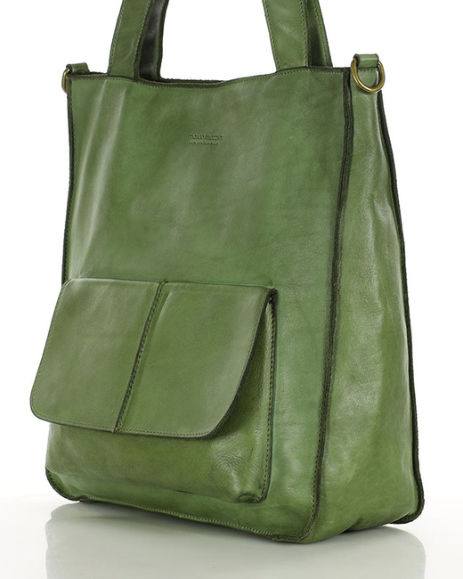 Torebka damska shopper A4 skóra naturalna - MARCO MAZZINI jasna zielona