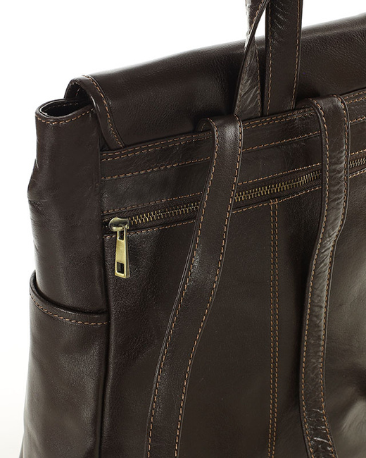 Damski plecak miejski skórzany A4 retro style - MARCO MAZZINI ciemny brąz