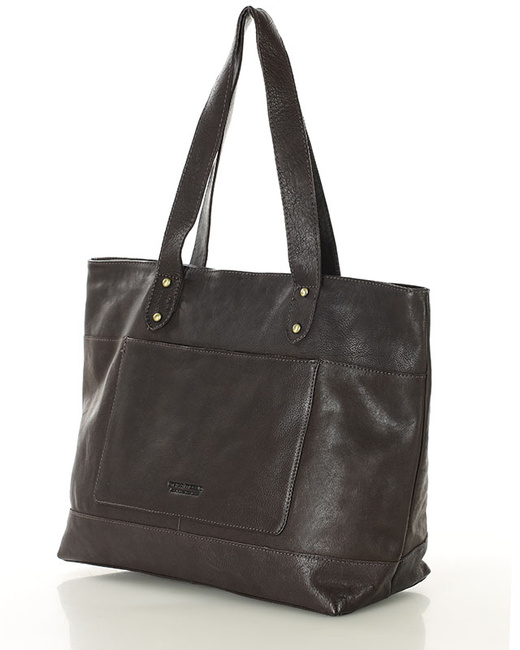 Torebka skórzana shopper damski z przegródkami - MARCO MAZZINI brąz czekolada