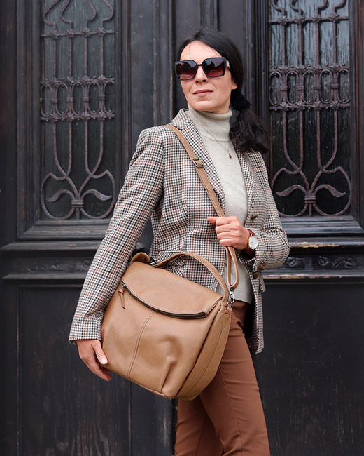 Luksusowa torebka do ręki skórzana damska premium MARCO MAZZINI beżowa