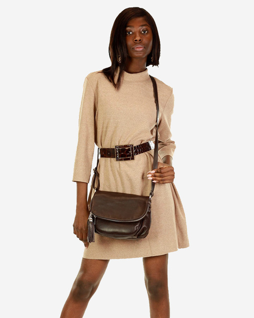 Torba listonoszka damska skórzana - MARCO MAZZINI sauvage brąz caffe