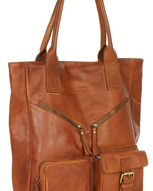 Duża torba shopper z przegródkami skóra naturalna - MARCO MAZZINI brąz camel