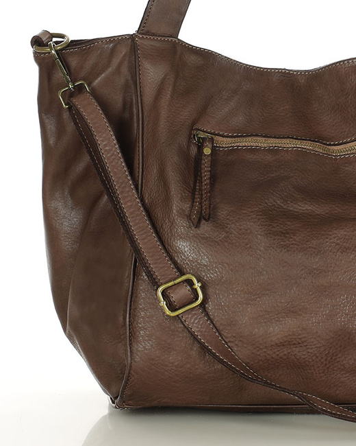 Shopperka torebka skórzana miejska - MARCO MAZZINI brąz camel