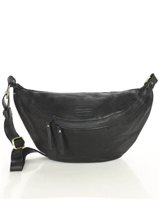 Duża nerka skórzana torebka przez ramię półksiężyc - MARCO MAZZINI czarna