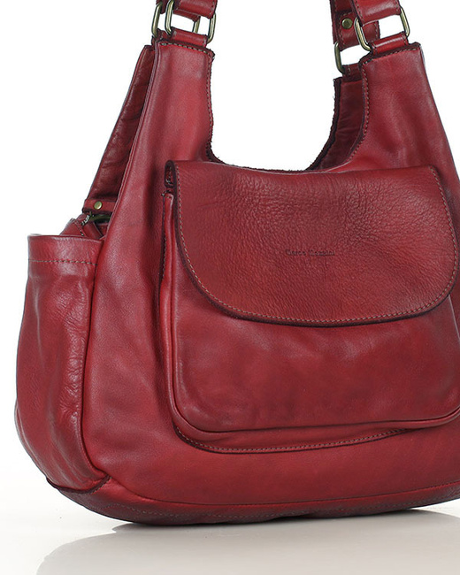 Włoska torebka skórzana z kieszenią retro bag handmade - MARCO MAZZINI bordo czerwona