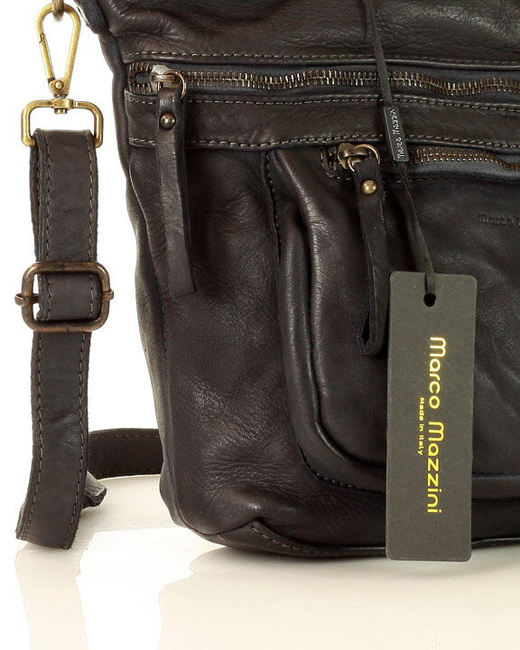 Torebka skórzana funkcjonalna listonoszka z kieszeniami old pelle classica lavata - MARCO MAZZINI czarny