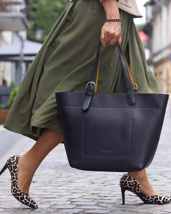 Torebka luksusowa shopperka na ramię skóra premium MARCO MAZZINI czarna