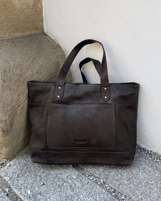 Torebka skórzana shopper damski z przegródkami - MARCO MAZZINI brąz czekolada