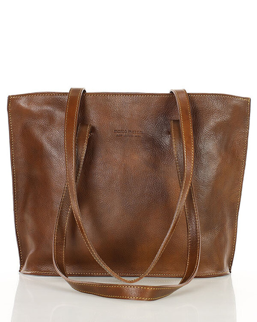 Torebka damska shopper uszlachetniona skóra włoska - MARCO MAZZINI brązowa