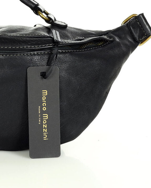 Torebka nerka damska vintage listonoszka runway skóra naturalna - MARCO MAZZINI czarny matowy