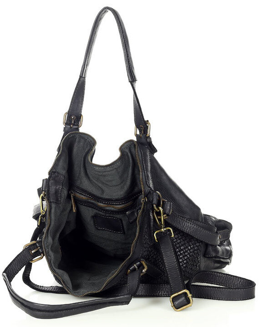 Miejska torebka skórzana z regulowanymi rączkami shopper vintage leather - MARCO MAZZINI czarny