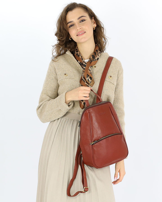 Elegancki plecak damski skórzany miejski minimalizm - MARCO MAZZINI brąz whisky