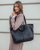 Duża torba shopper skórzana podwójne rączki - MARCO MAZZINI czarna