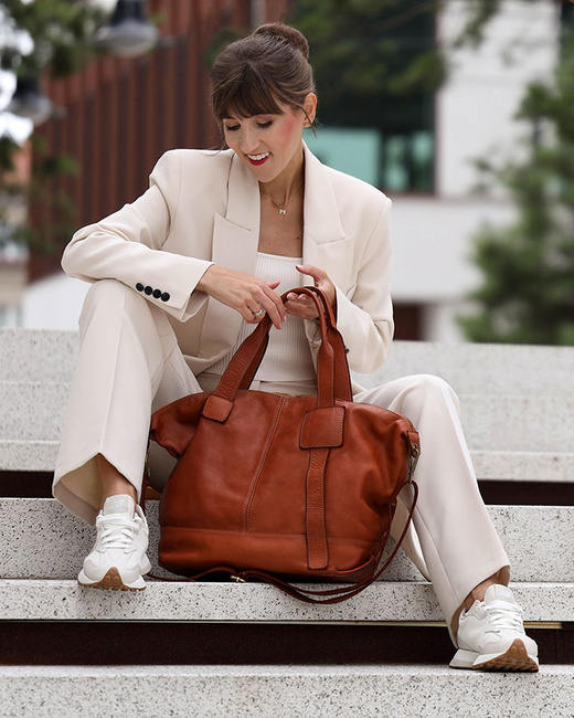 Duża torba shopper A4 z miękkiej włoskiej skóry Marco Mazzini camel