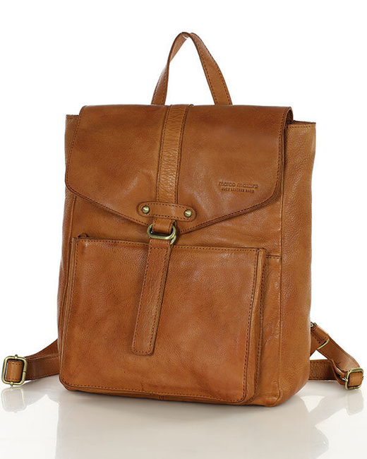 Plecak skórzany damski A4 - MARCO MAZZINI brąz whisky
