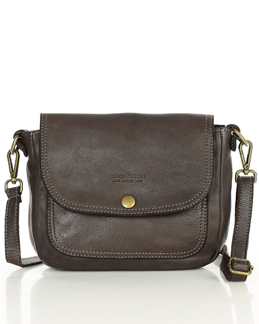 Torebka listonoszka z miękkiej skóry półksiężyc - MARCO MAZZINI ciemno brązowa