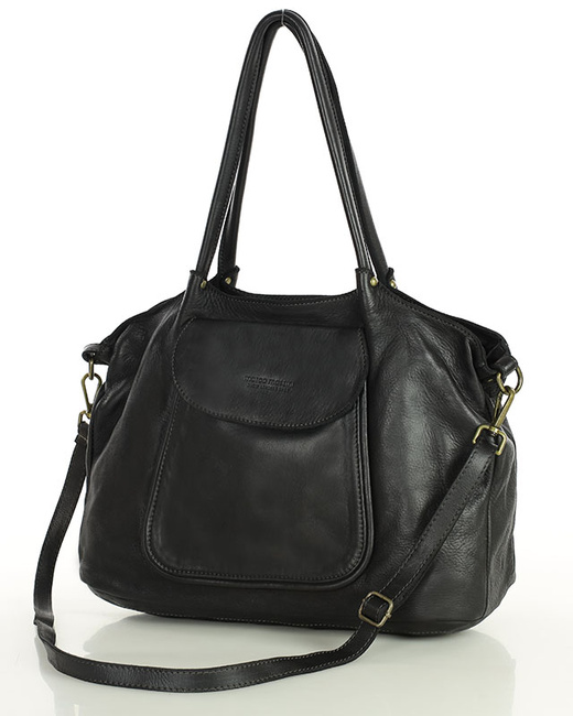 MARCO MAZZINI Torebka skórzana shopper bag ispirato dalla natura czarna