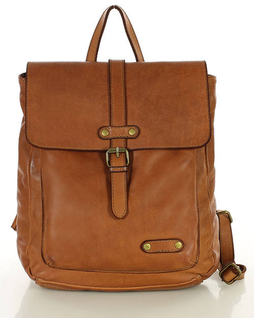 MARCO MAZZINI Miejski plecak skórzany w stylu old look handmade leather brąz camel