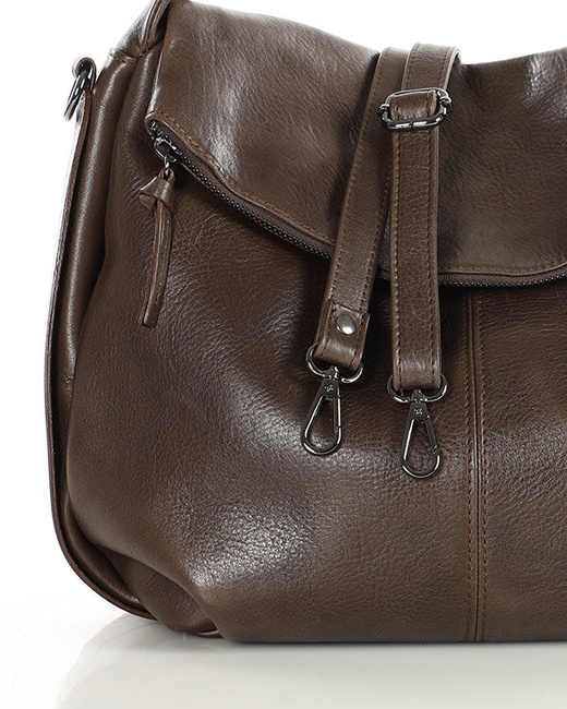 Luksusowa torebka do ręki skórzana damska premium MARCO MAZZINI czekoladowy brąz