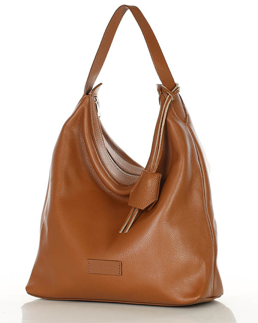Torebka damska worek hobo bag skóra naturalna - MARCO MAZZINI brąz camel