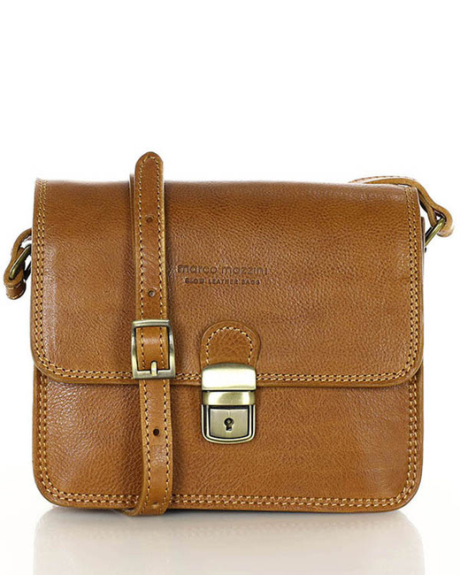 Torba skórzana kwadratowa premium Florence bag - MARCO MAZZINI camelowa