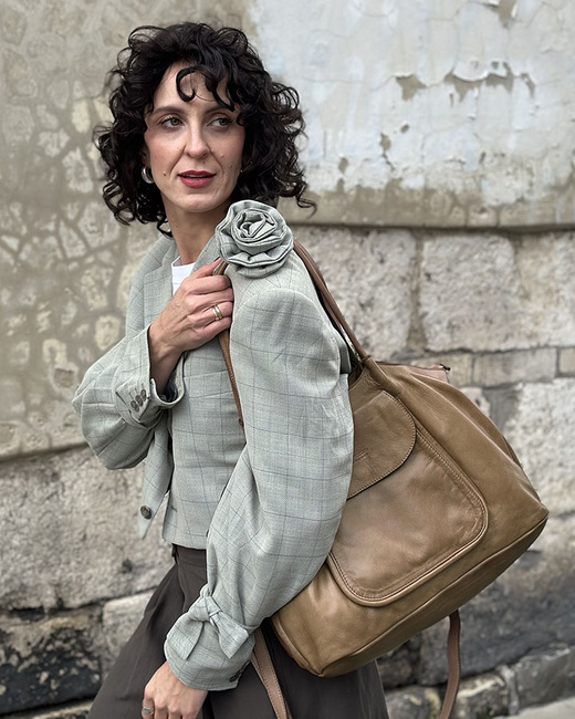 MARCO MAZZINI Torebka skórzana shopper bag ispirato dalla natura beżowy taupe