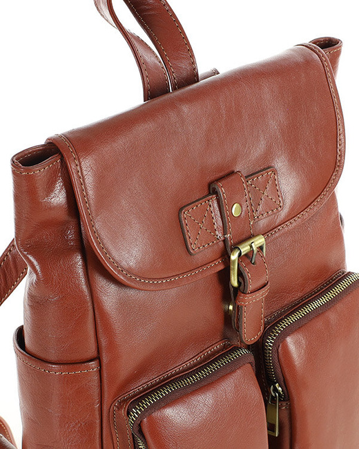 Damski plecak miejski skórzany A4 retro style - MARCO MAZZINI brąz whisky