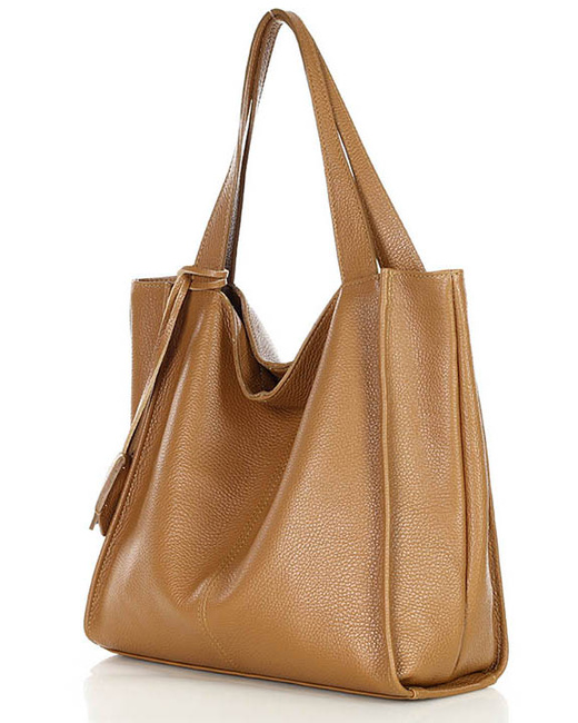 Modna torebka damska skórzany shopper bag - MARCO MAZZINI Portofino Max camel