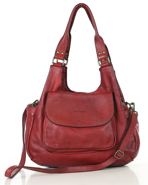 Włoska torebka skórzana z kieszenią retro bag handmade - MARCO MAZZINI bordo czerwona