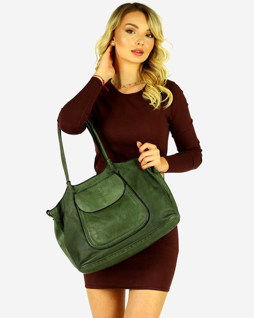 MARCO MAZZINI Torebka skórzana shopper bag ispirato dalla natura zieleń militare