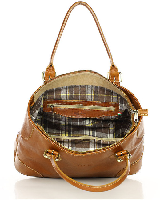 Torebka do ręki kuferek genuine leather made in Italy - MARCO MAZZINI camelowa