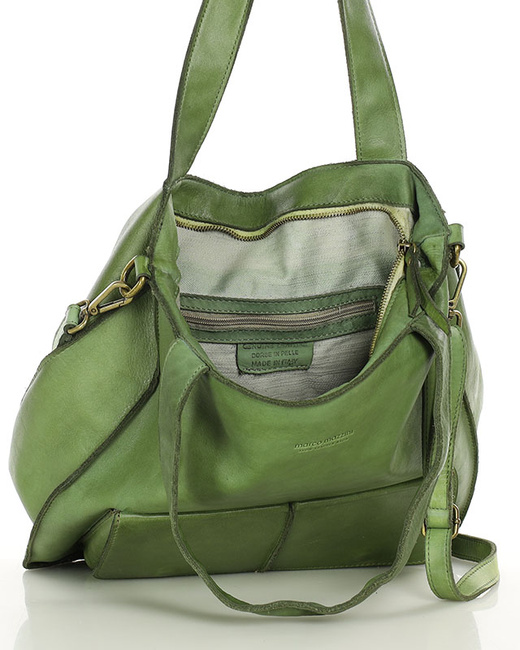 Torebka damska shopper A4 skóra naturalna - MARCO MAZZINI jasna zielona