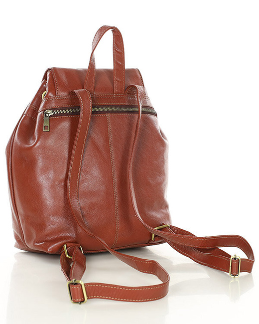 Plecak brązowy damski z kieszenią skóra naturalna - MARCO MAZZINI brąz whisky