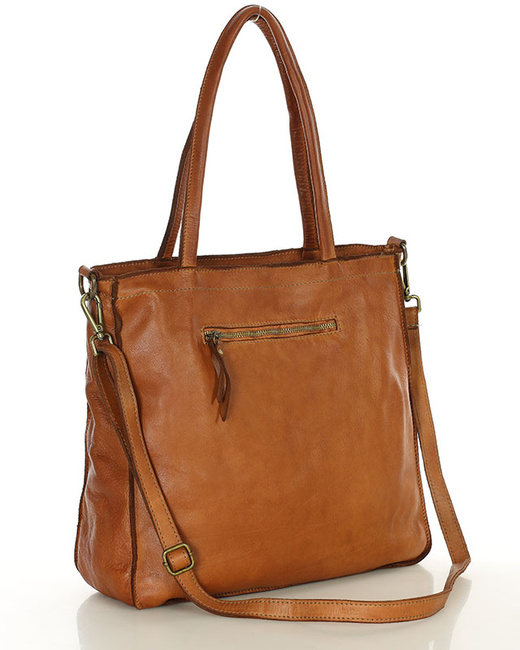Torba shopper brązowa camel z kieszeniami skóra naturalna – MARCO MAZZINI