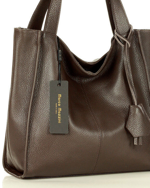 Modna torebka damska skórzany shopper bag - MARCO MAZZINI Portofino Max ciemny brąz caffe