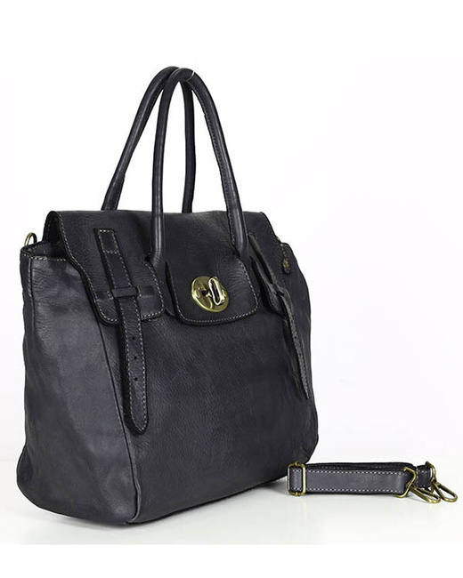 Kultowa torba damska do ręki ze skóry vintage capsule leather bag MARCO MAZZINI czarna