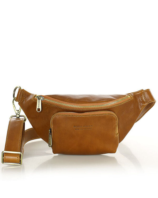 Torebka nerka na szerokim pasku skórzana premium pelle - MARCO MAZZINI camel