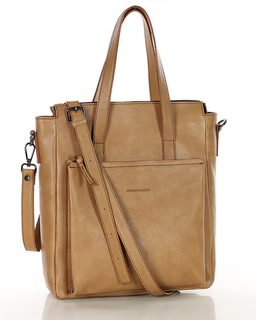 Luksusowa torebka shopperka aktówka skórzana MARCO MAZZINI beżowa