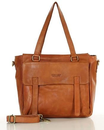 Torba skórzana shopper biznesowy z przegrodą - MARCO MAZZINI brąz camel