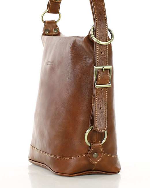 Torebka na szerokim pasku torba skórzana z Toscanii - MARCO MAZZINI brąz